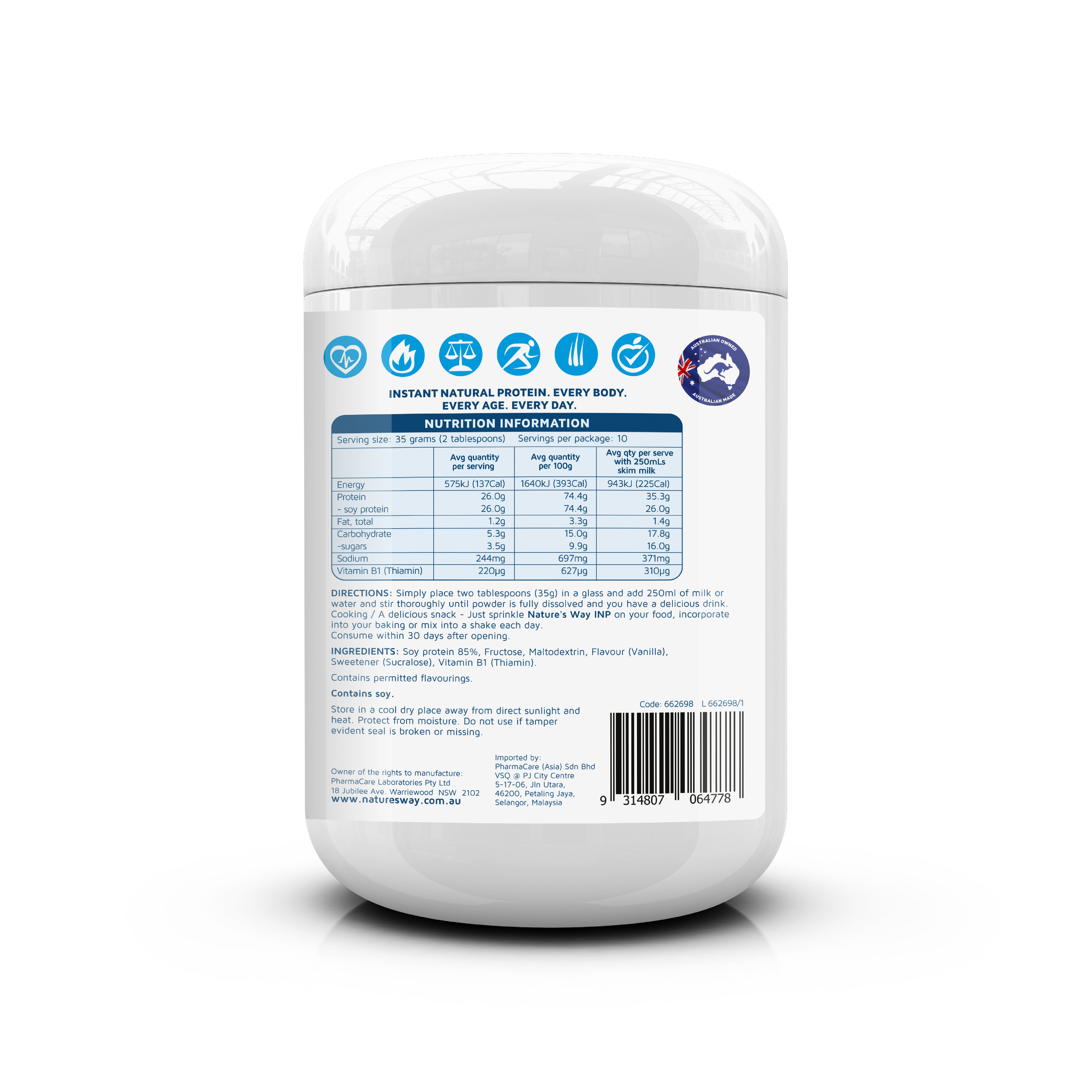 Nature’s Way Instant Natural Protein Vanilla Powder 375g Natures Way